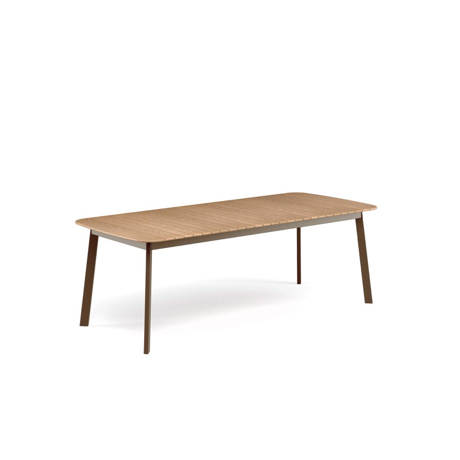 Tabelle EMU | Tavolo Da Giardino Rettangolare Con Piano In Teak 225X100 / Esterno In Alluminio, Teak - Collezione Shine