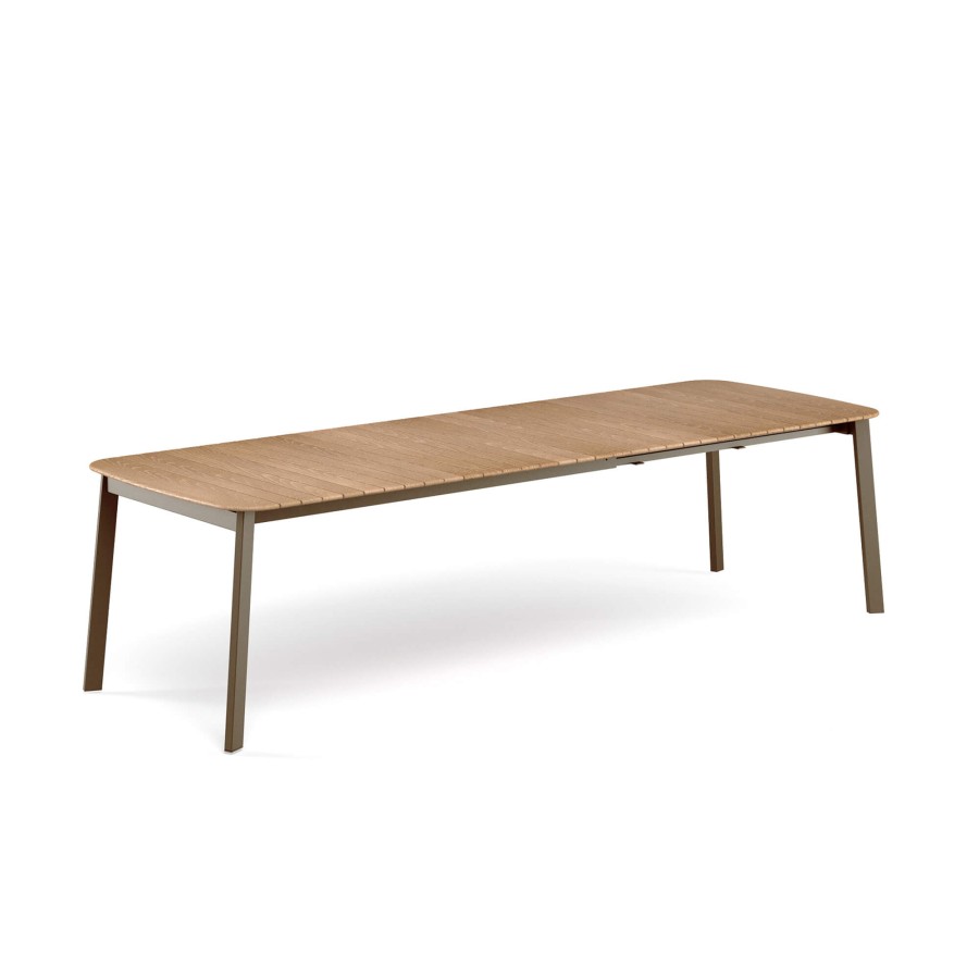 Tabelle EMU | Tavolo Allungabile Da Giardino Con Piano In Teak 180+56+56X100 / Esterno In Alluminio, Teak - Collezione Shine